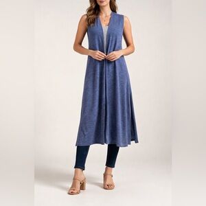 Lula Roe Sleeveless Long Side Slits Blue Boho Stretch Wrap NWOT Blouse Size XL